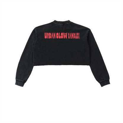 Snow Washed Raw Edge Cropped Sweatshirt