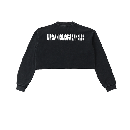 Snow Washed Raw Edge Cropped Sweatshirt