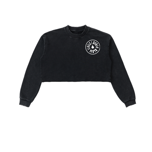Snow Washed Raw Edge Cropped Sweatshirt